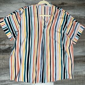 JODIFL Multicolor Vertical Stripe V-Neck Blouse